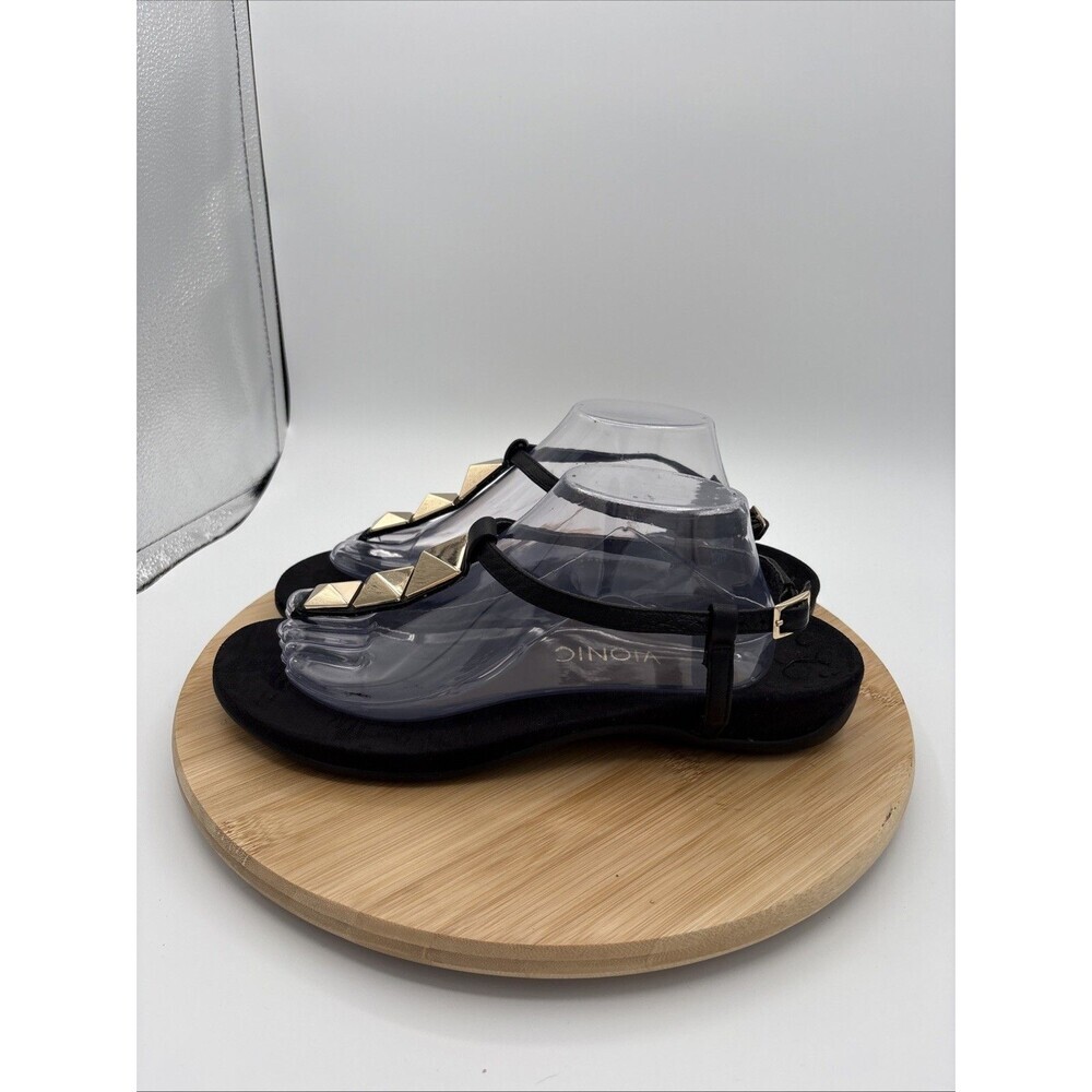 Vionic Rest Nala Black Studded Thong Sandals Women’s Sz11 Gold T-Strap Slingback - Picture 3 of 8